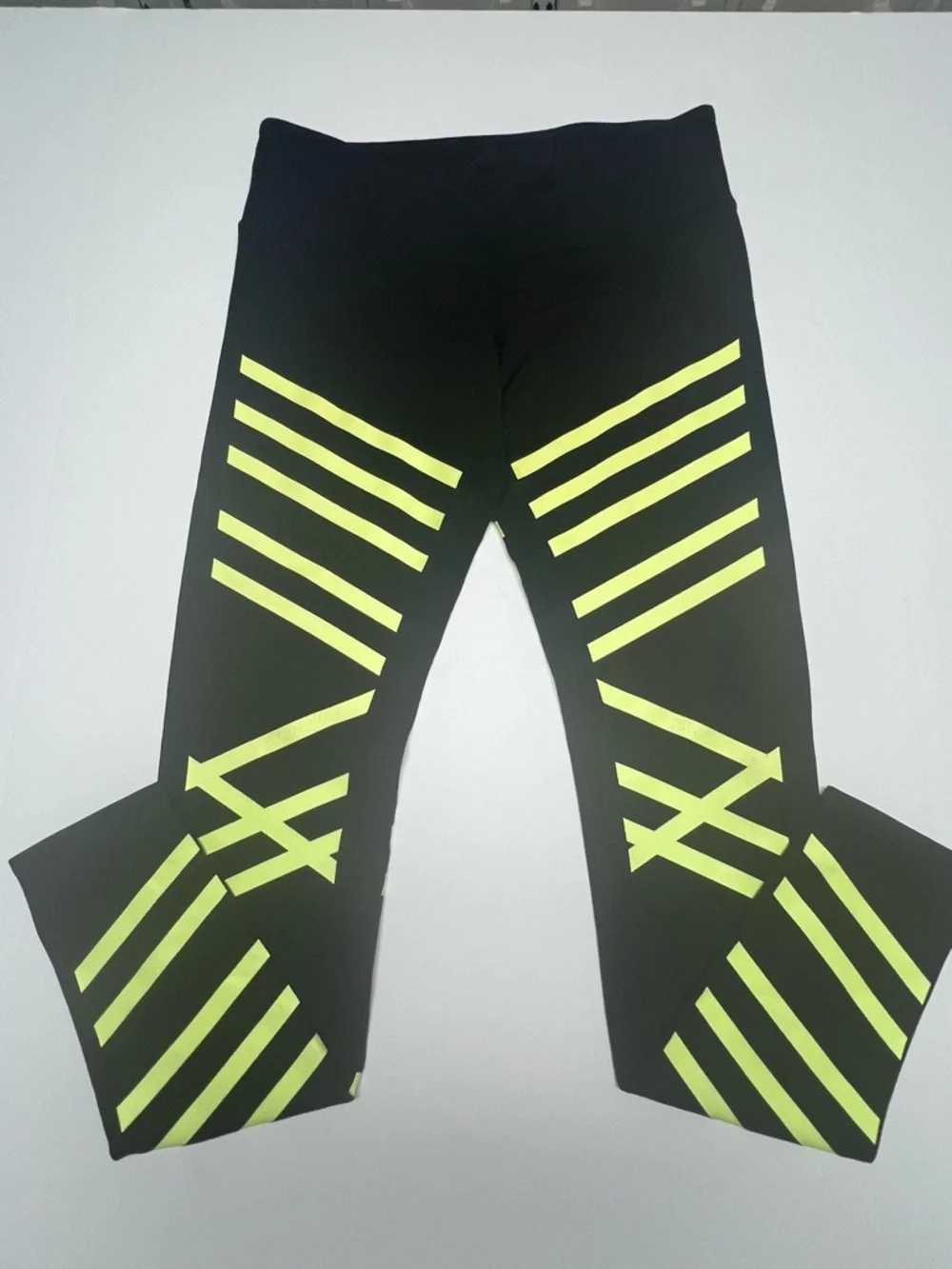 ALO YOGA High Waist Leggings Black Neon Yellow Striped Athletic Pants Size M‎
